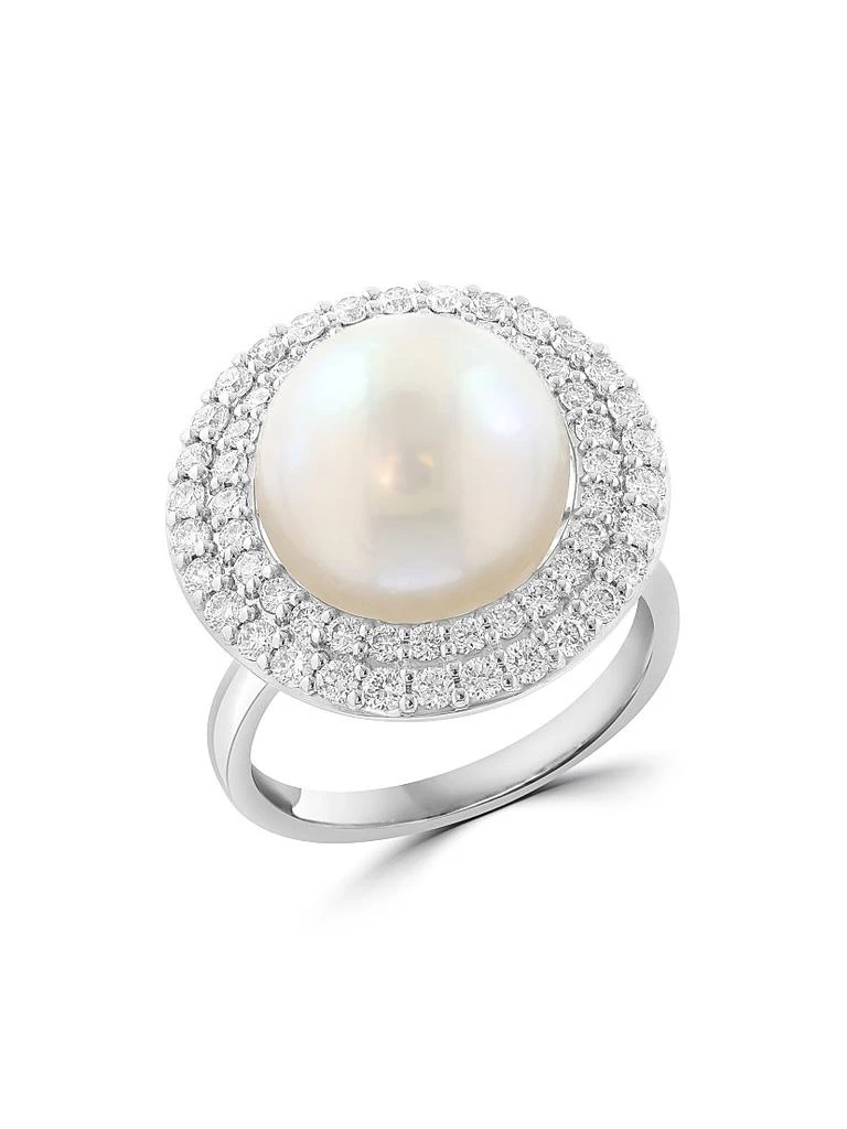 Saks Fifth Avenue Collection 14K White Gold, Freshwater Pearl 
0.86 TCW Diamond Halo Ring