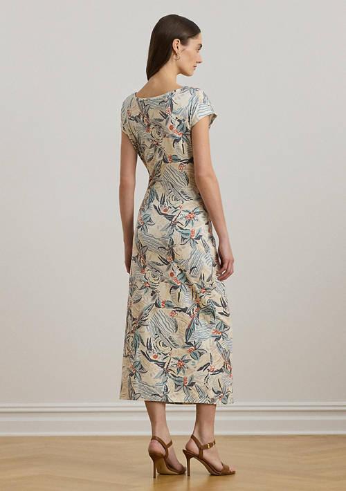 Ralph Lauren Ralph Lauren Tie Front Print Boat Neck Midi Dress