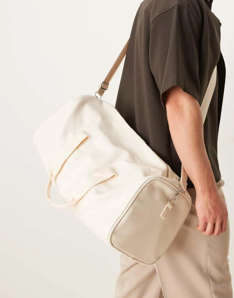 ASOS ASOS DESIGN canvas weekend duffel bag in ecru 2