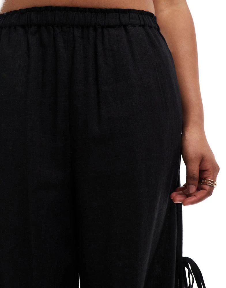 ASOS ASOS DESIGN pull on trouser with tie side with linen in black 5