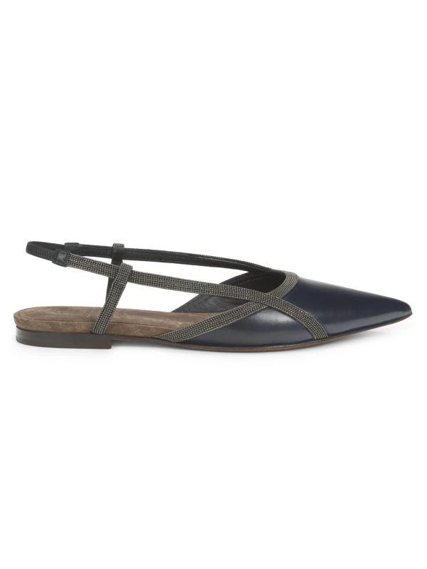 Brunello Cucinelli Beaded Leather Slingback Flats 1