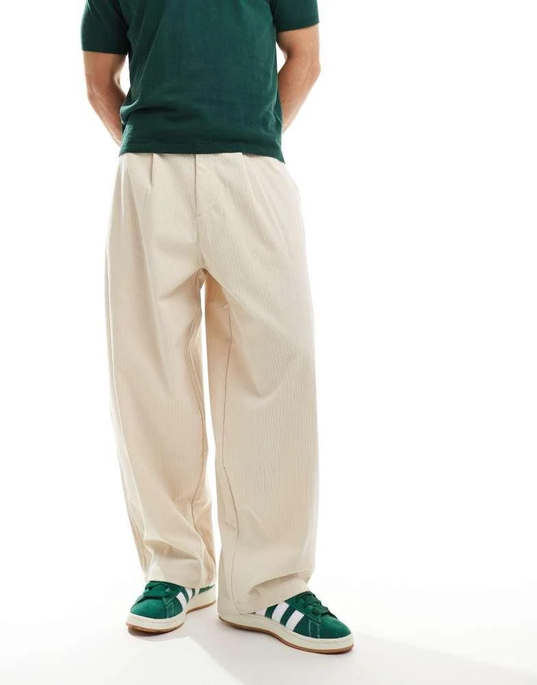 ASOS ASOS DESIGN oversized baggy cord trouser with pleats in cream