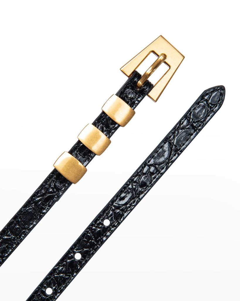 by FAR Vic Croc-Embossed Leather Skinny Belt