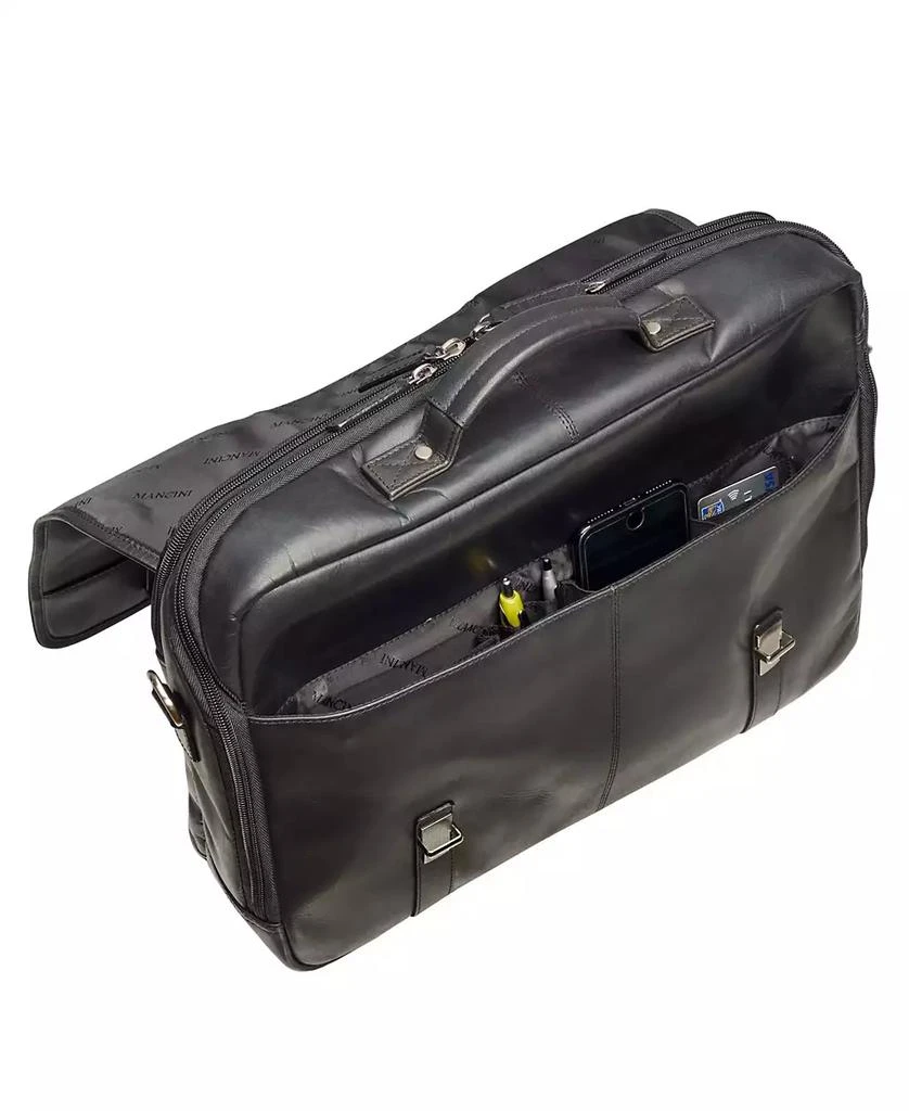 Mancini Leather Goods Men's Double Compartment Briefcase with RFID Secure Pocket for 15.6" Laptop and Tablet 2