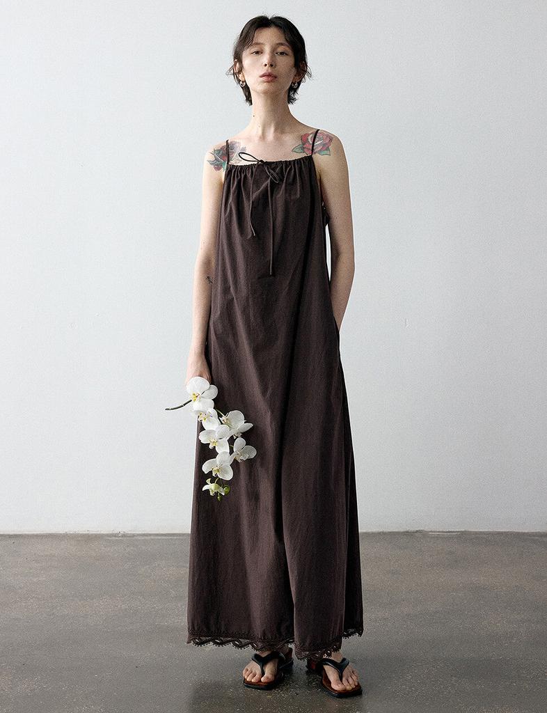 Pixie Market Lace Hem Dress in Chocolate