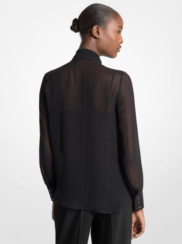 Michael Kors Washed Silk Chiffon Tie-Neck Blouse