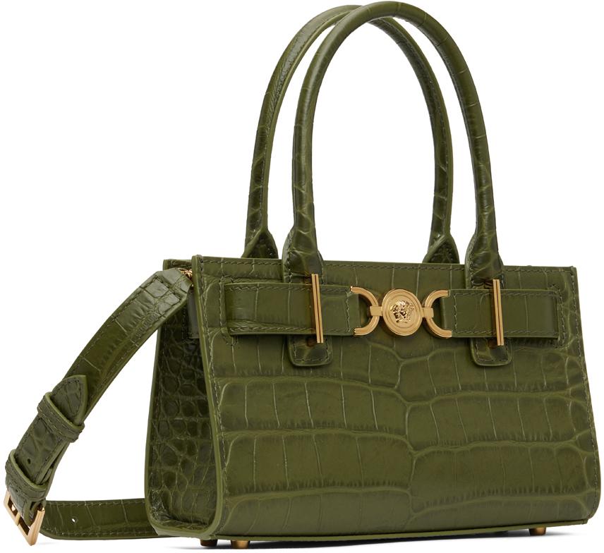 Versace Khaki Croc-Effect Medusa '95 Small Bag