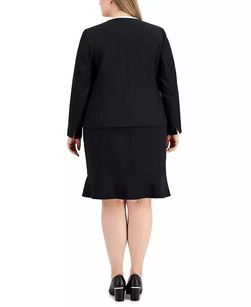 Le Suit Plus Size Framed Collarless Jacket & Flounce-Hem Skirt 2