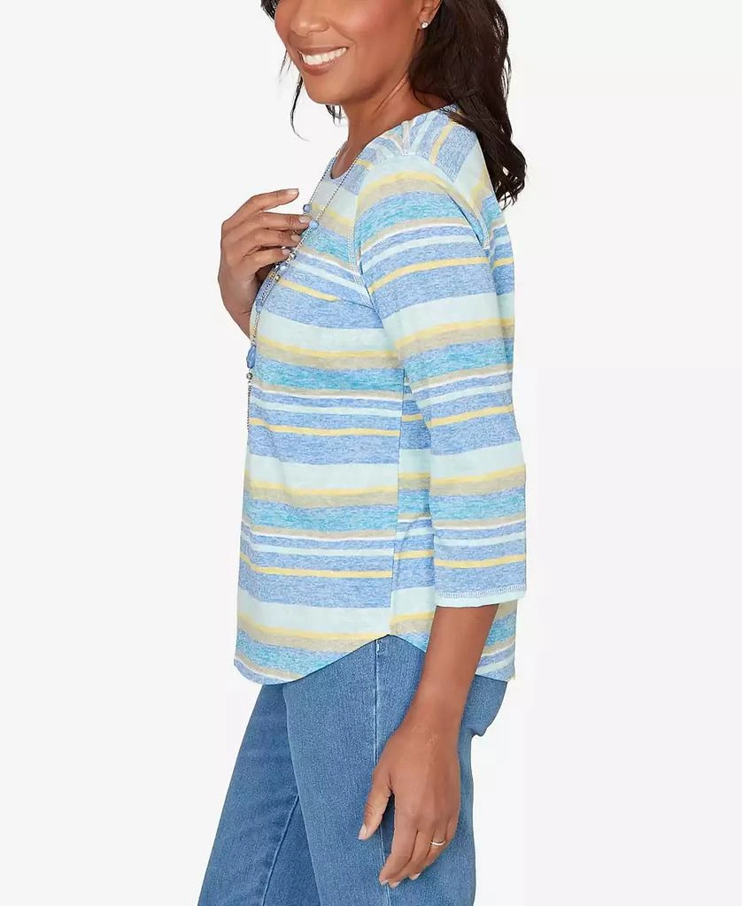 Alfred Dunner Women
s  Beachcomber Coastal Striped Top with Necklace 3