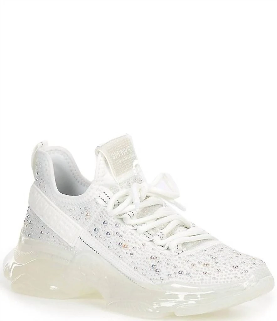 Steve Madden Maxima-P Pearl Embellished Chunky Platform Retro Sneakers In White 1