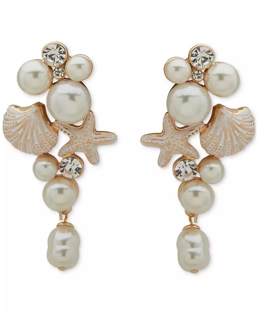 Lonna & Lilly Gold-Tone Crystal & Imitation Pearl Sea-Motif Drop Earrings
