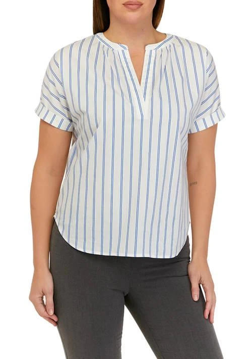 Tahari Tahari Womens Striped Split Neck A Line Top 1