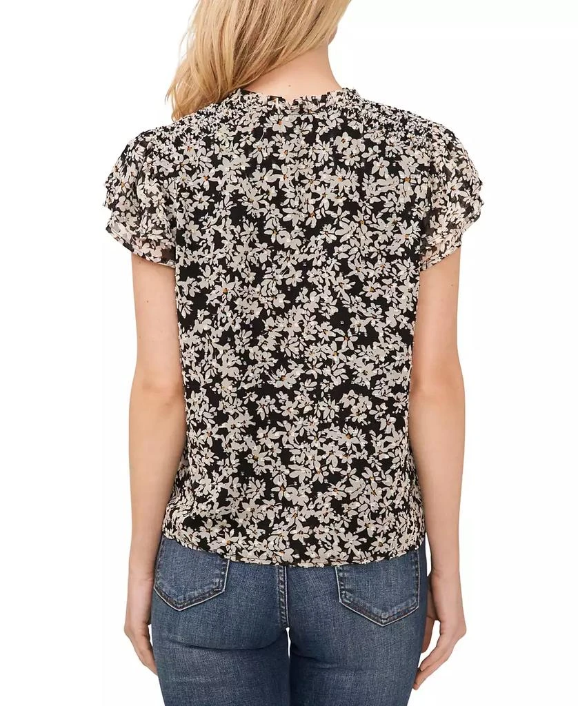 CeCe Women's Floral Clip-Dot Tie-Neck Flutter-Sleeve Top 2