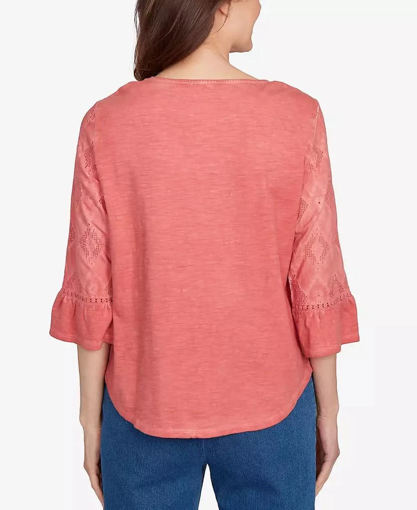 Alfred Dunner Women's El Paso Diamond Textured Spliced Bell Sleeve Top 2