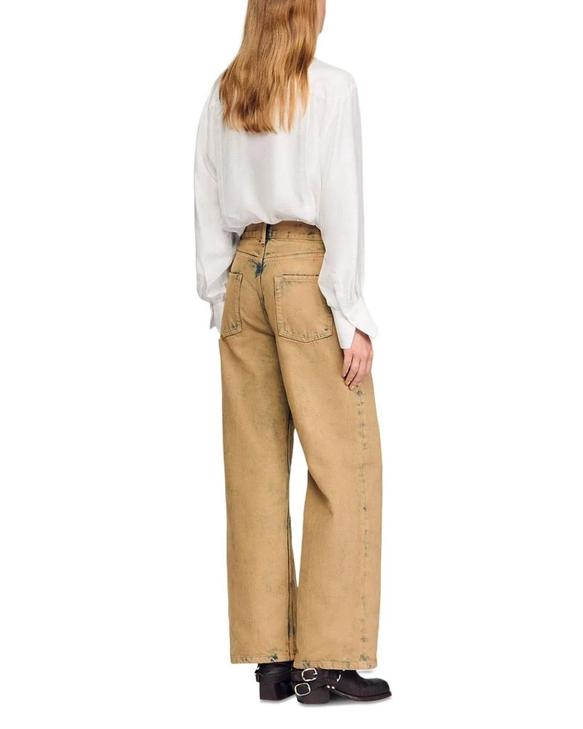 Sandro Faded Wide Leg Jeans in Beige 3