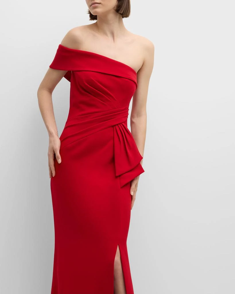 Teri Jon Pleated Off-Shoulder Stretch Crepe Gown 7