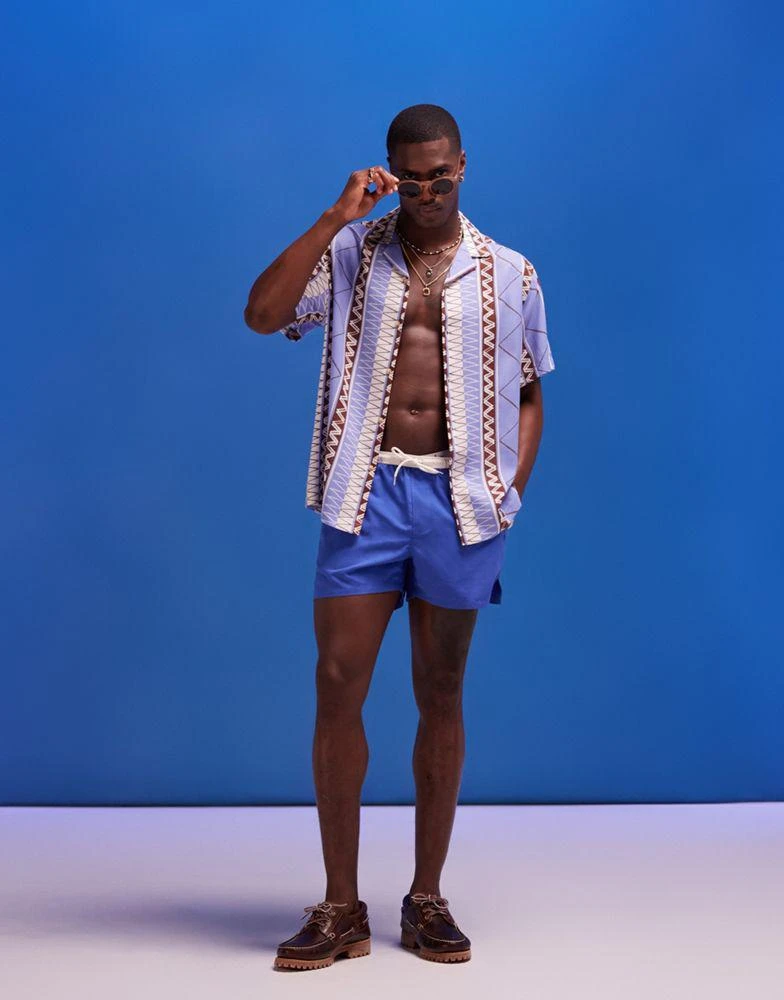 ASOS ASOS DESIGN relaxed revere beachy shirt in zig zag stripe print in purple 2