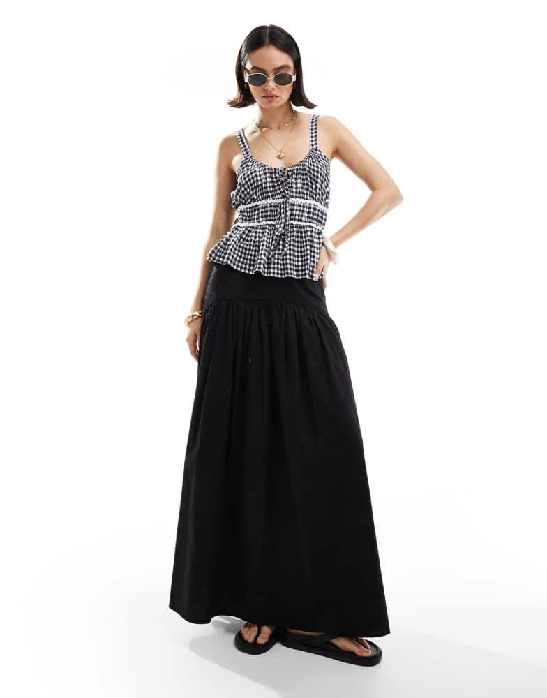 ASOS ASOS DESIGN milkmaid top in gingham with ricrac trims in navy gingham 3