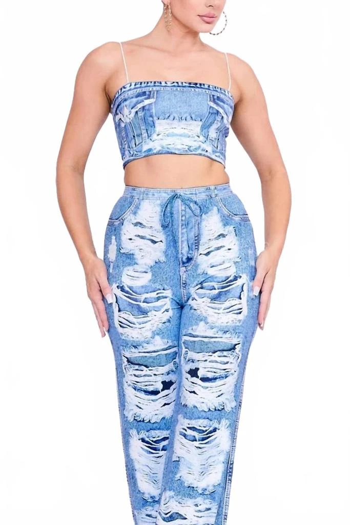 Her Bottari Denim Illusion Pant Set In Light Blue 3