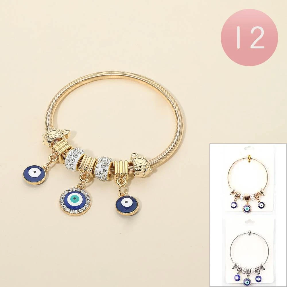 FASHNZFAB 12PCS - Evil Eye Turtle Charm Beaded Stretch Bracelets