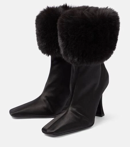 Magda Butrym Faux fur-trimmed satin ankle boots 5