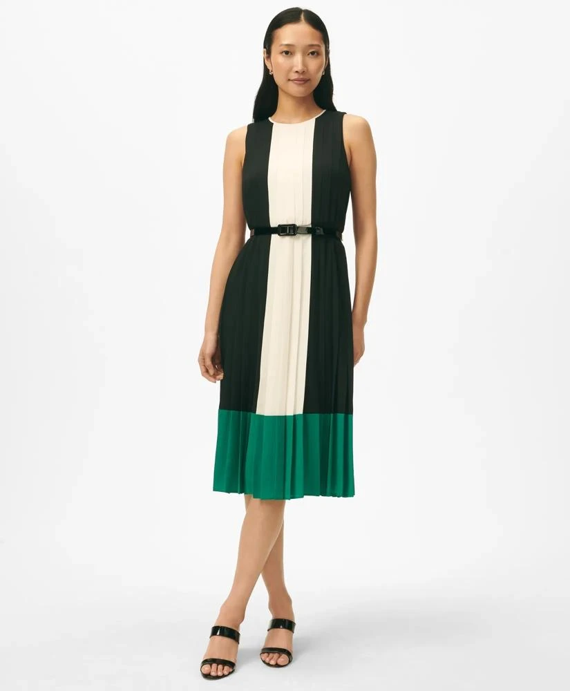 Brooks Brothers Colorblock Pleated Belted Dress in Crepe 1