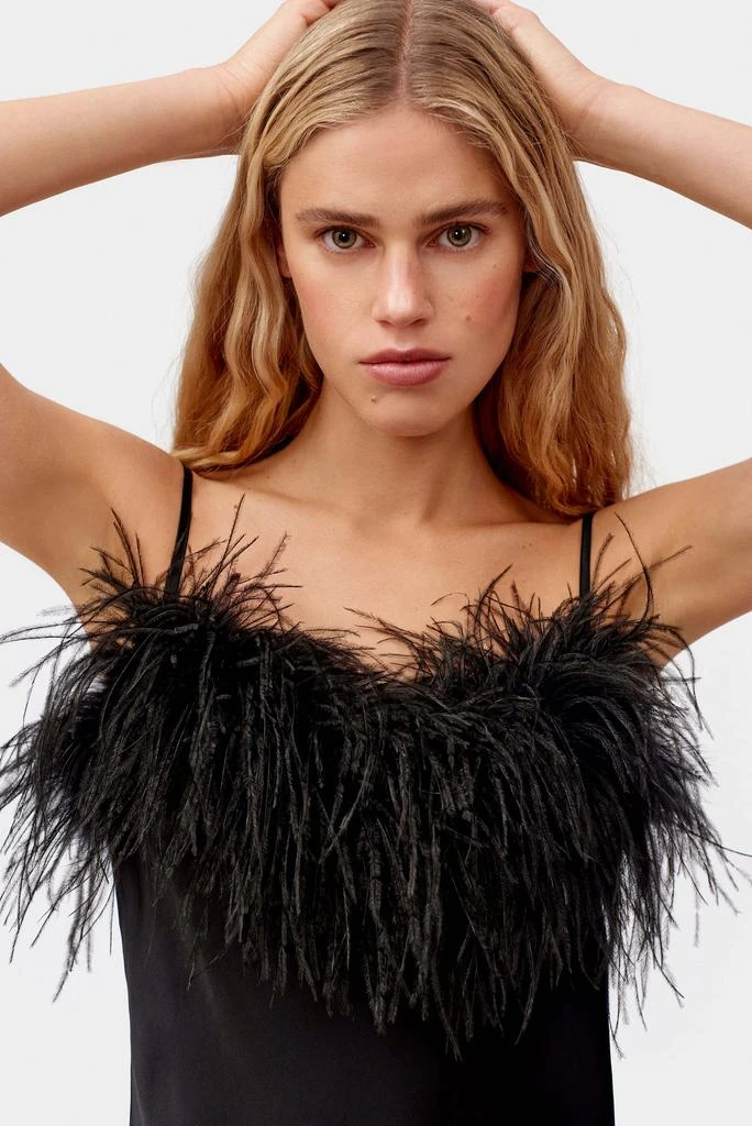 Sleeper Boheme Mini Slip Dress with Feathers in Black 6