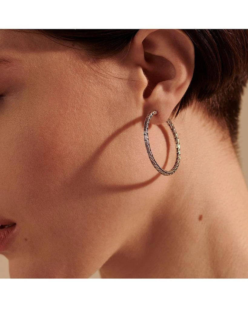John Hardy Sterling Silver Carved Chain Hoop Earrings 2