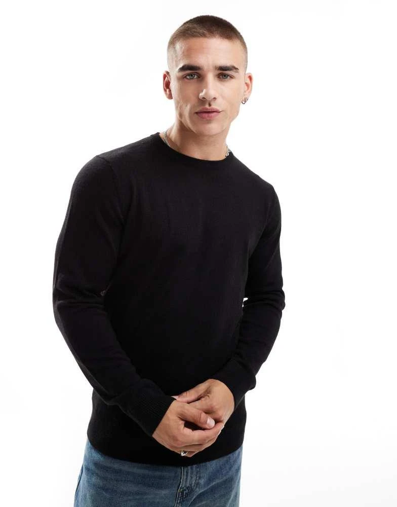 French Connection Mens French Connection soft touch crew neck jumper in black 1