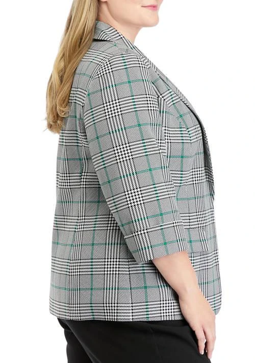 Kasper Plus Size 3 4 Sleeve Open Front Plaid Jacket With Flap Pockets 3