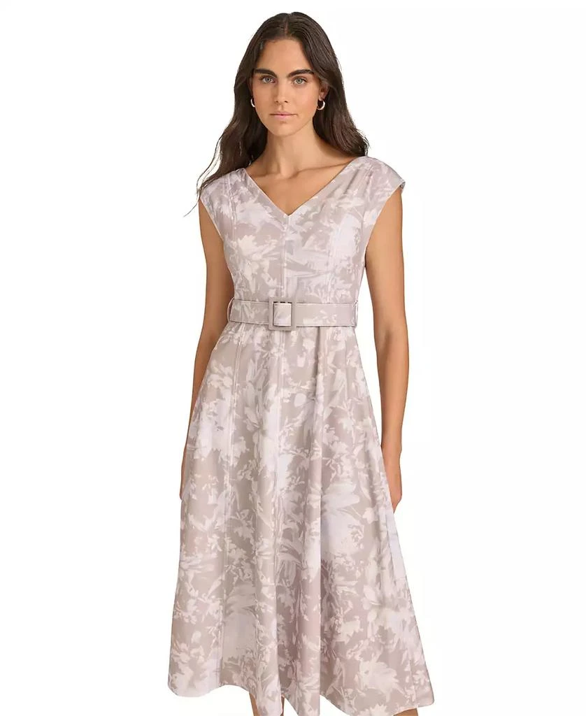 Calvin Klein Women's Belted Cap-Sleeve Midi Dress 6