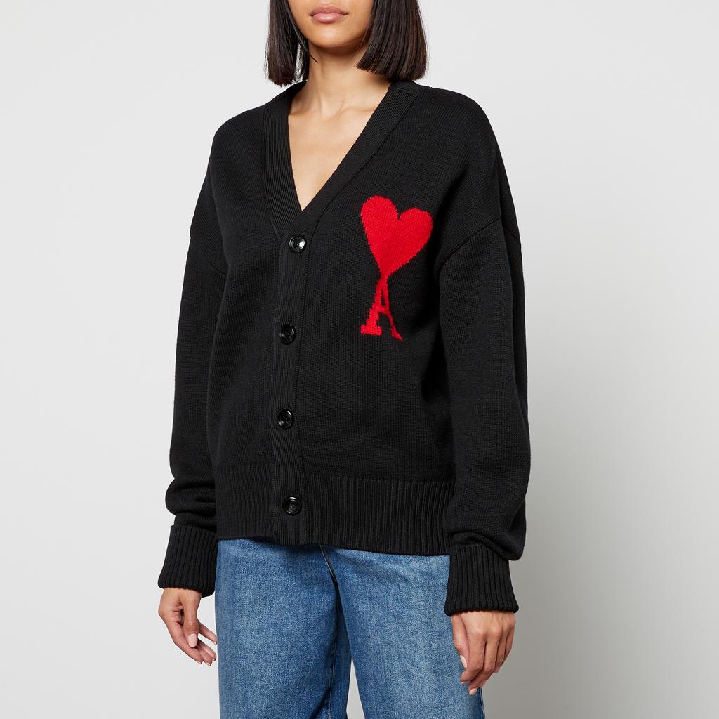 AMI AMI de Coeur Logo-Intarsia Wool Cardigan