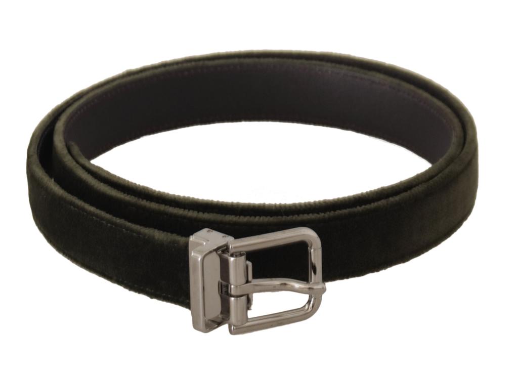 Dolce & Gabbana Dolce & Gabbana Green Velvet Silver Tone Metal Buckle Belt