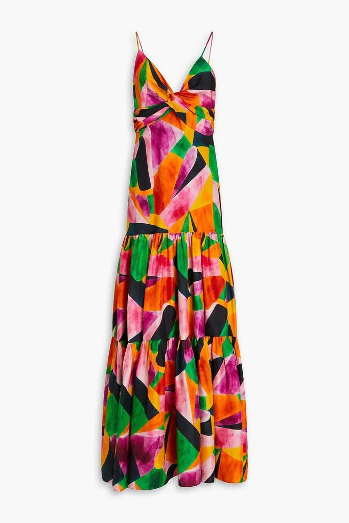 REBECCA VALLANCE Copacabana twisted printed silk-habotai maxi dress 1