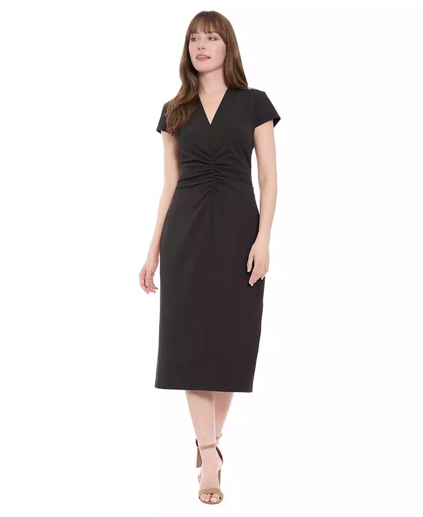 London Times Women's Short-Sleeve V-Neck Midi Dress