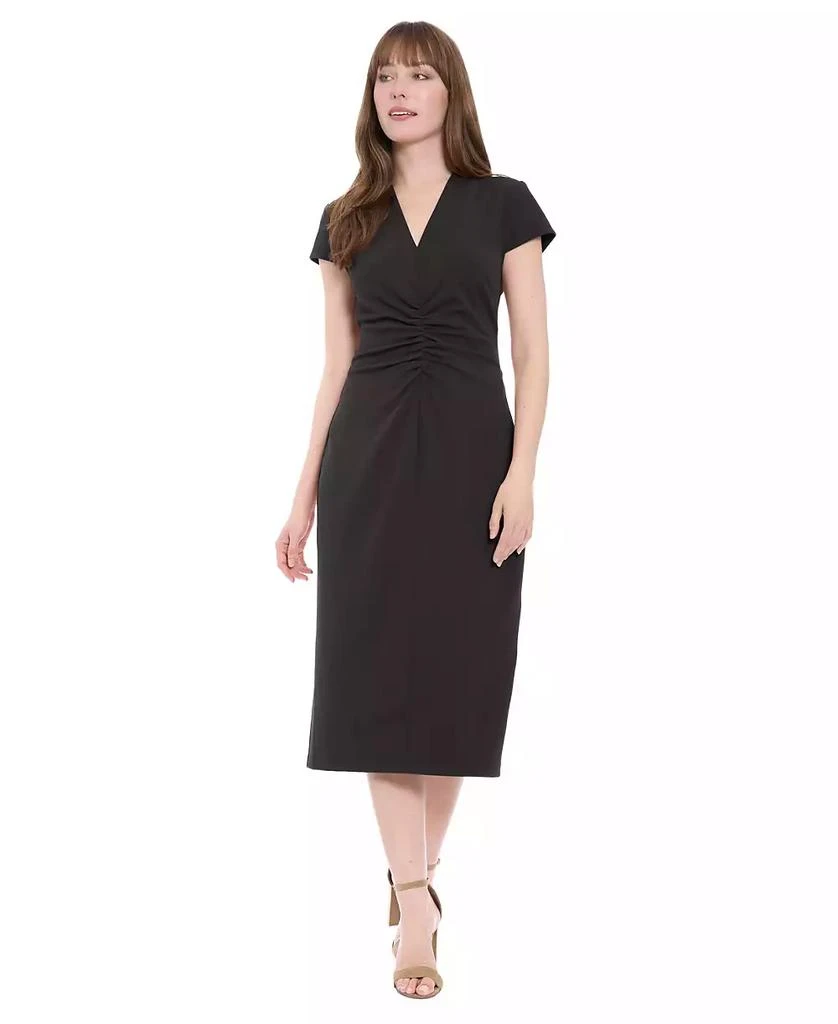 London Times Women's Short-Sleeve V-Neck Midi Dress 1