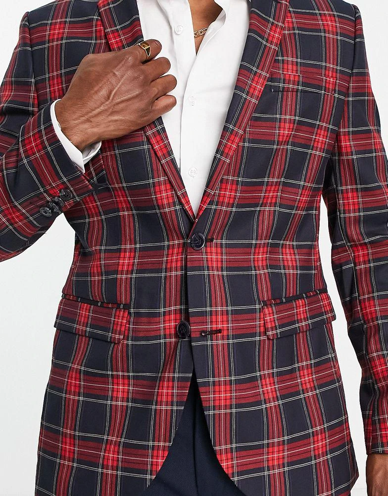 Topman Topman suit jacket in navy tartan 4