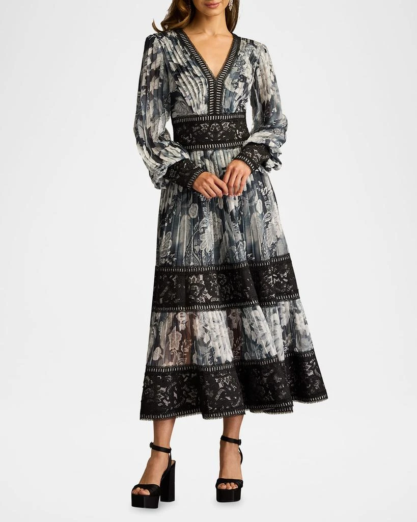Tadashi Shoji Pleated Lace Tiered Floral-Print Midi Dress 5