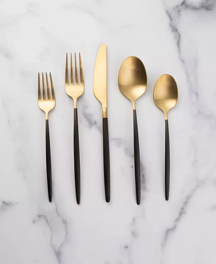 Cambridge Silversmiths Gaze Two Tone Black-Gold Satin 20 Piece Flatware Set, Service For 4 3