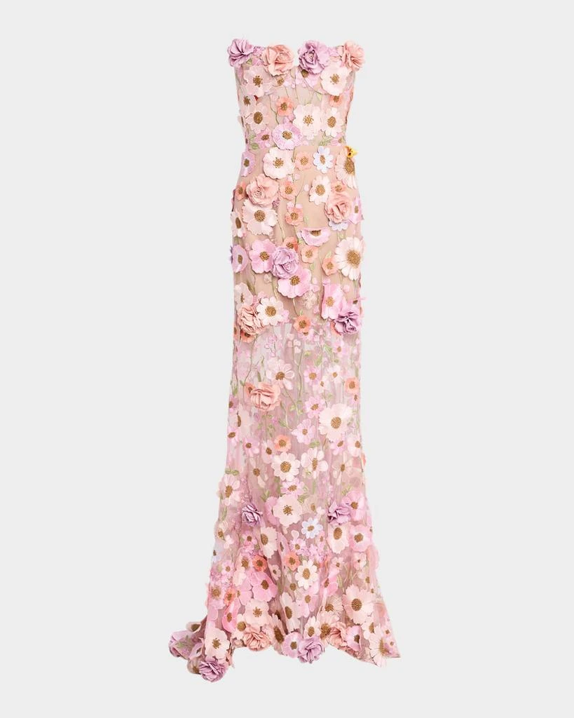 BRONX AND BANCO Jasmine Strapless Floral-Embroidered Gown 1