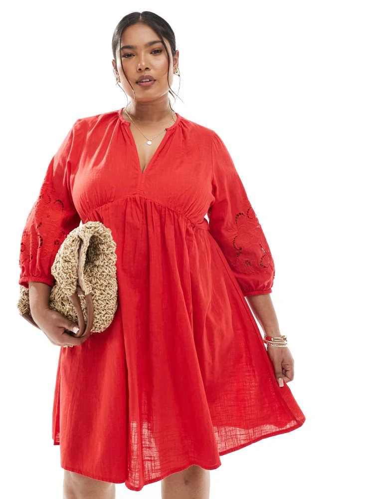 open lace back dress Aspiga Womens Ethical Victoria Broderie V-Neck Cotton Summer Wedding Guest  Evening Dress Red