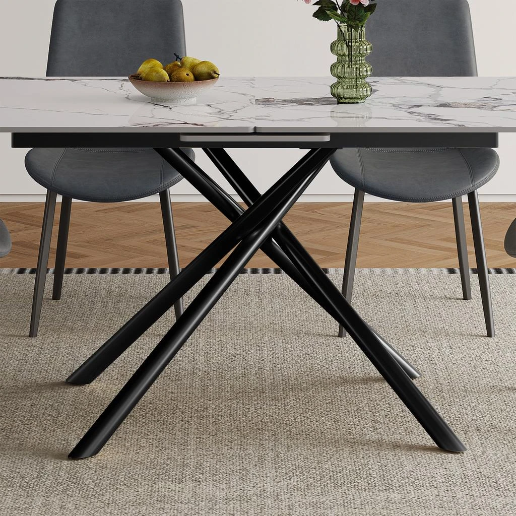 Streamdale Furniture Streamdale 59" Modern Expandable Dining Table w/Retractable Leaf, Charred Stone 
Black Base 5