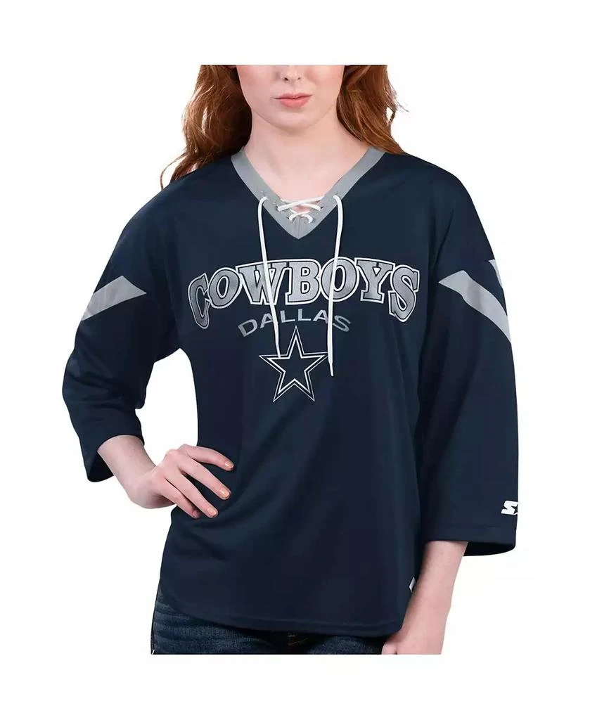 Starter Women's Navy Dallas Cowboys Rally Lace-Up 3/4-Sleeve T-shirt 1