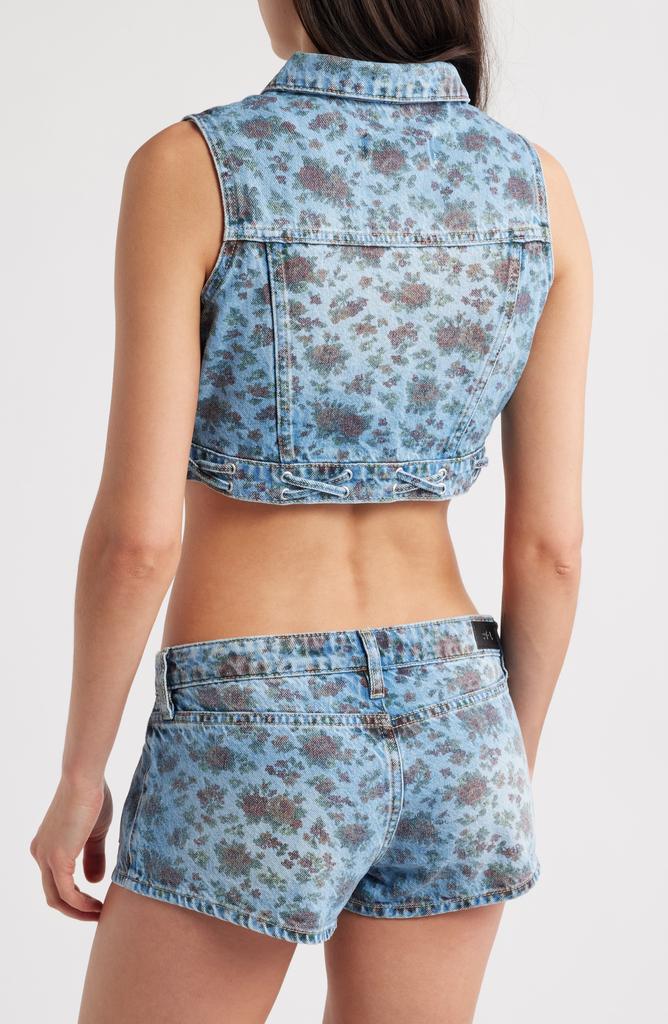 PTCL Fae Floral Print Crop Denim Vest