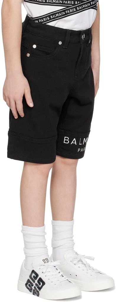 Balmain Kids Black Bonded Denim Shorts 2