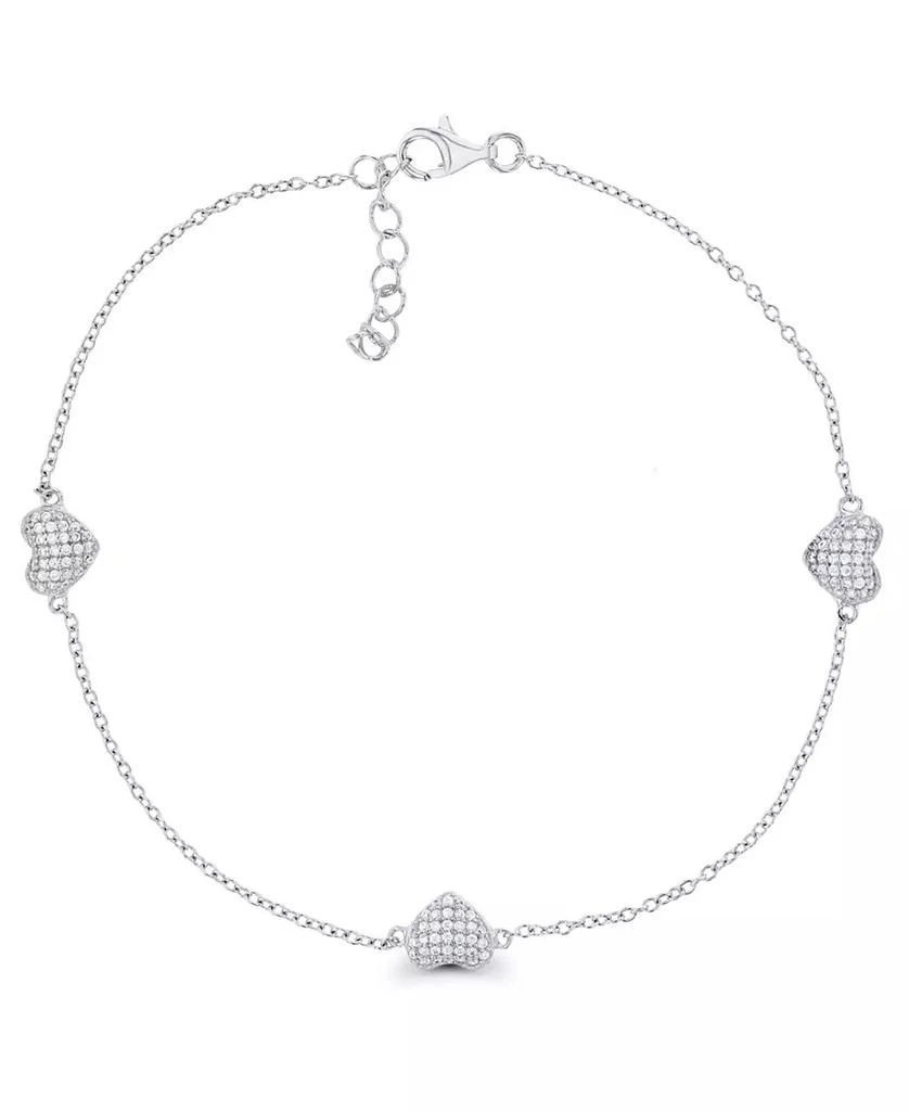 Macy's Cubic Zirconia Micro Pave Triple Hearts Bracelet in Sterling Silver 1