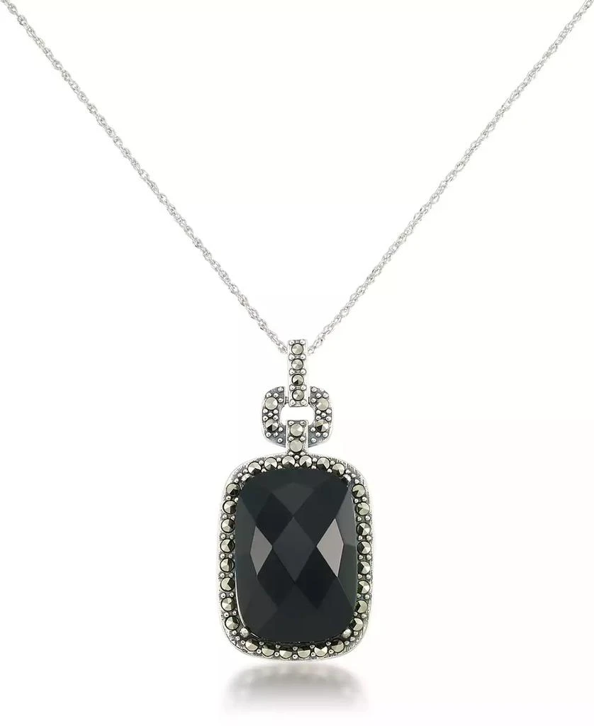 Macy
s Marcasite and Faceted Onyx Square Pendant+18" Chain in Sterling Silver