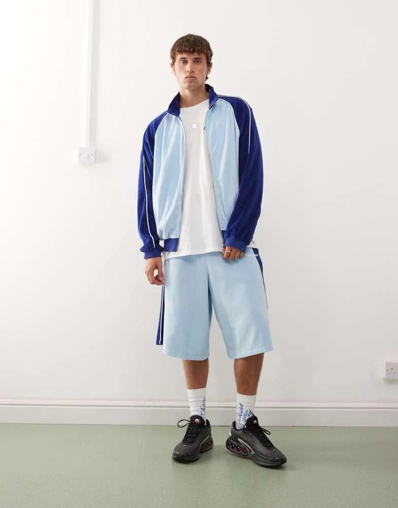 COLLUSION COLLUSION velour panelled jacket co-ord in blue 3