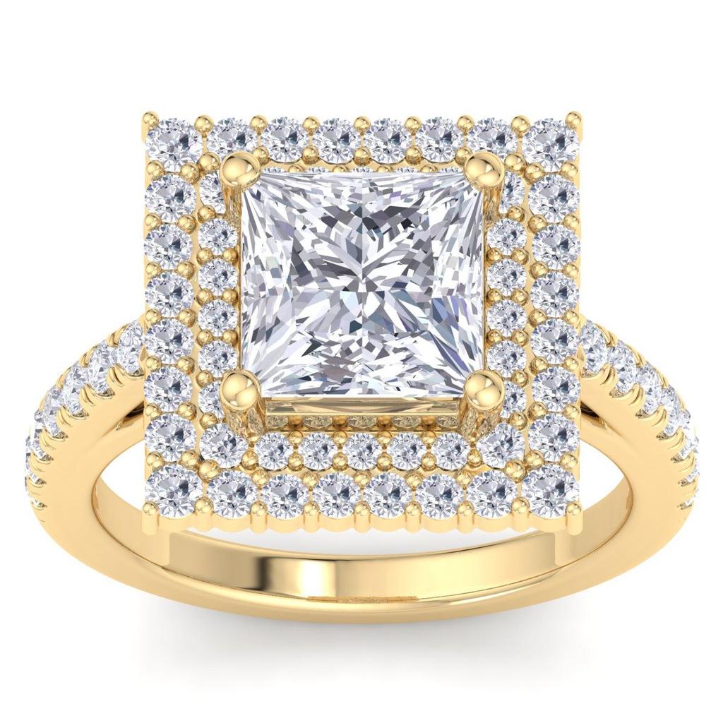 SSELECTS 4 Carat Princess Cut Lab Grown Diamond Square Halo Engagement Ring In 14K Yellow Gold G-H, Vs2