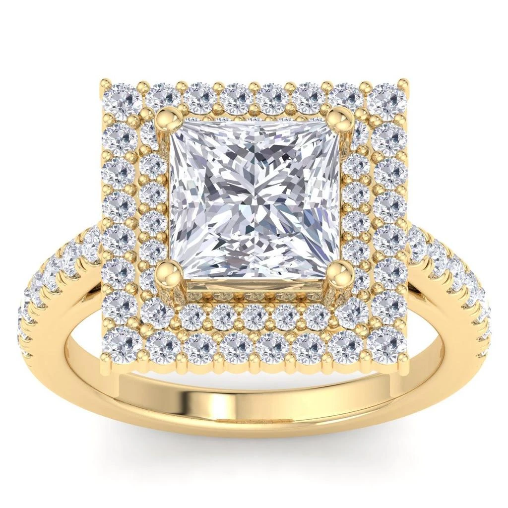 SSELECTS 4 Carat Princess Cut Lab Grown Diamond Square Halo Engagement Ring In 14K Yellow Gold G-H, Vs2 1